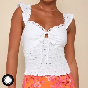 Lulus  perfect sweetness white eyelet ruffed top
